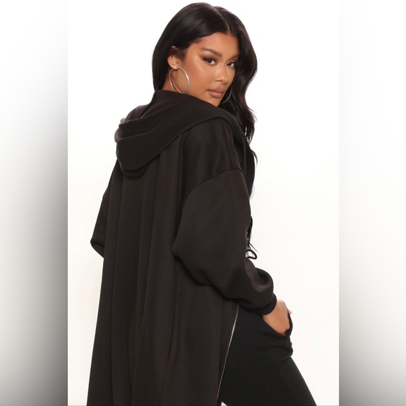 Fashion Nova oversized zip up hooded sweatshirt black - Picture 3 of 5